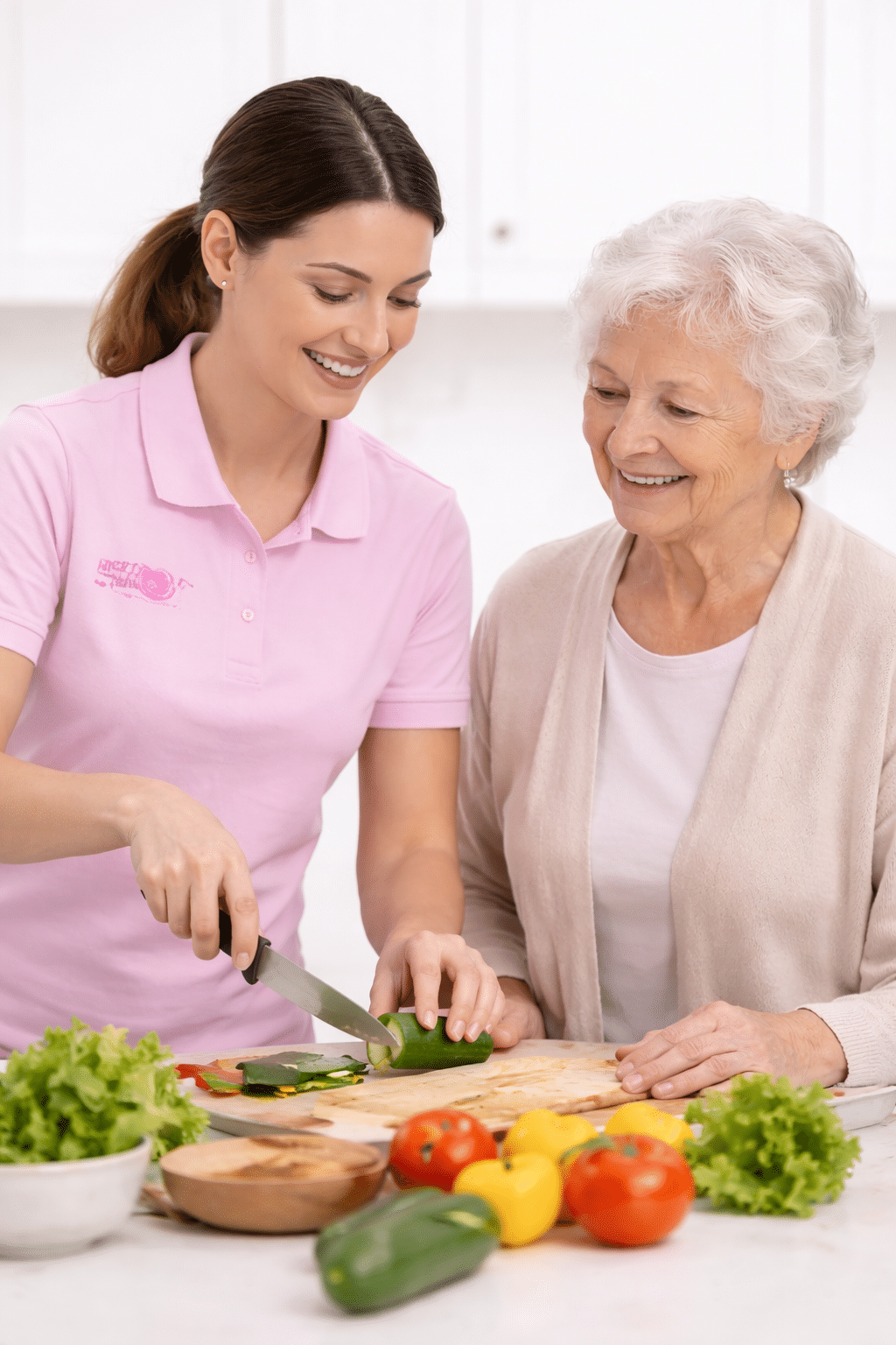 Relais familial à domicile : aide à domicile accompagnant une personne lors de la préparation des repas