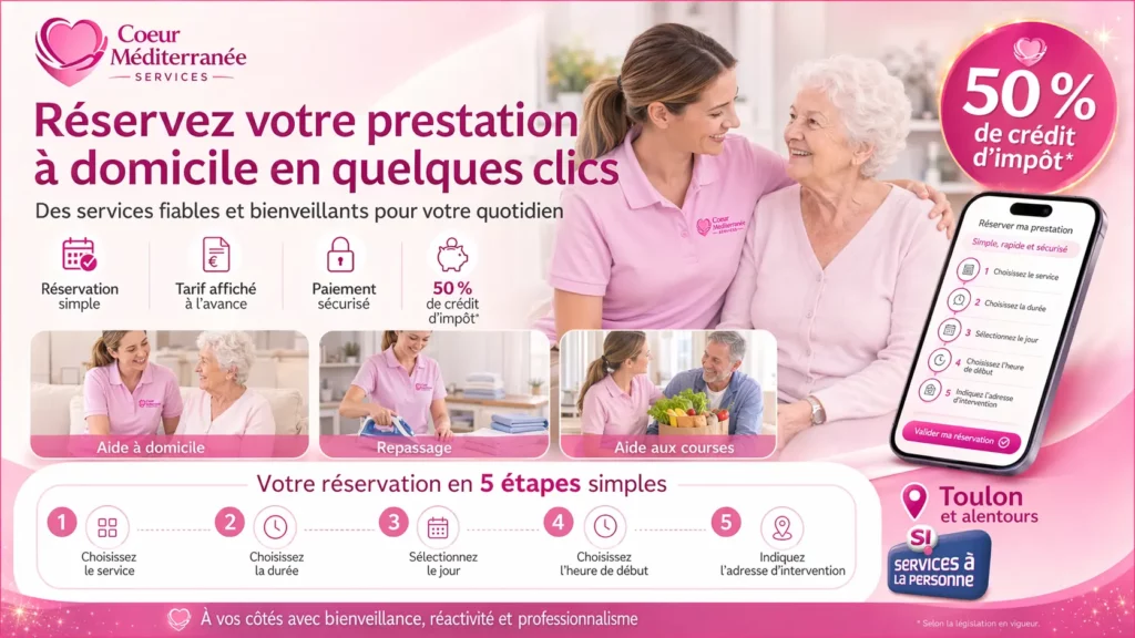 Réservation en ligne de votre aide à domicile à Toulon pour des services simples et rapides