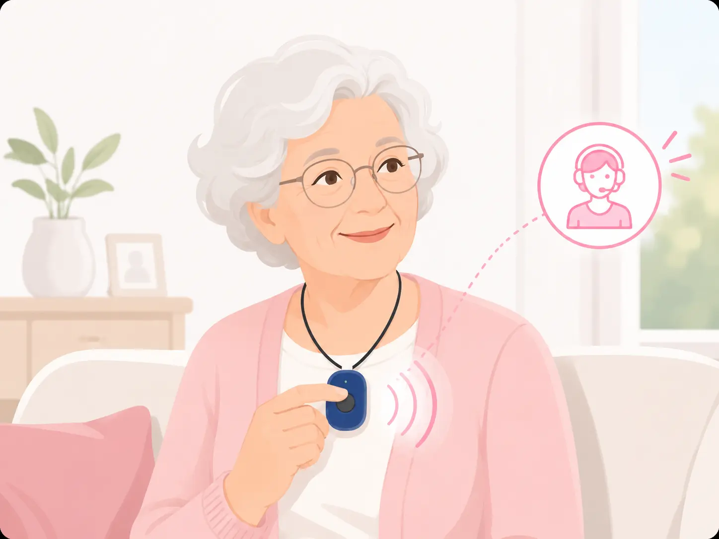 Illustration d’une alerte à domicile avec bouton d’appel pour senior à Toulon et dans le Var