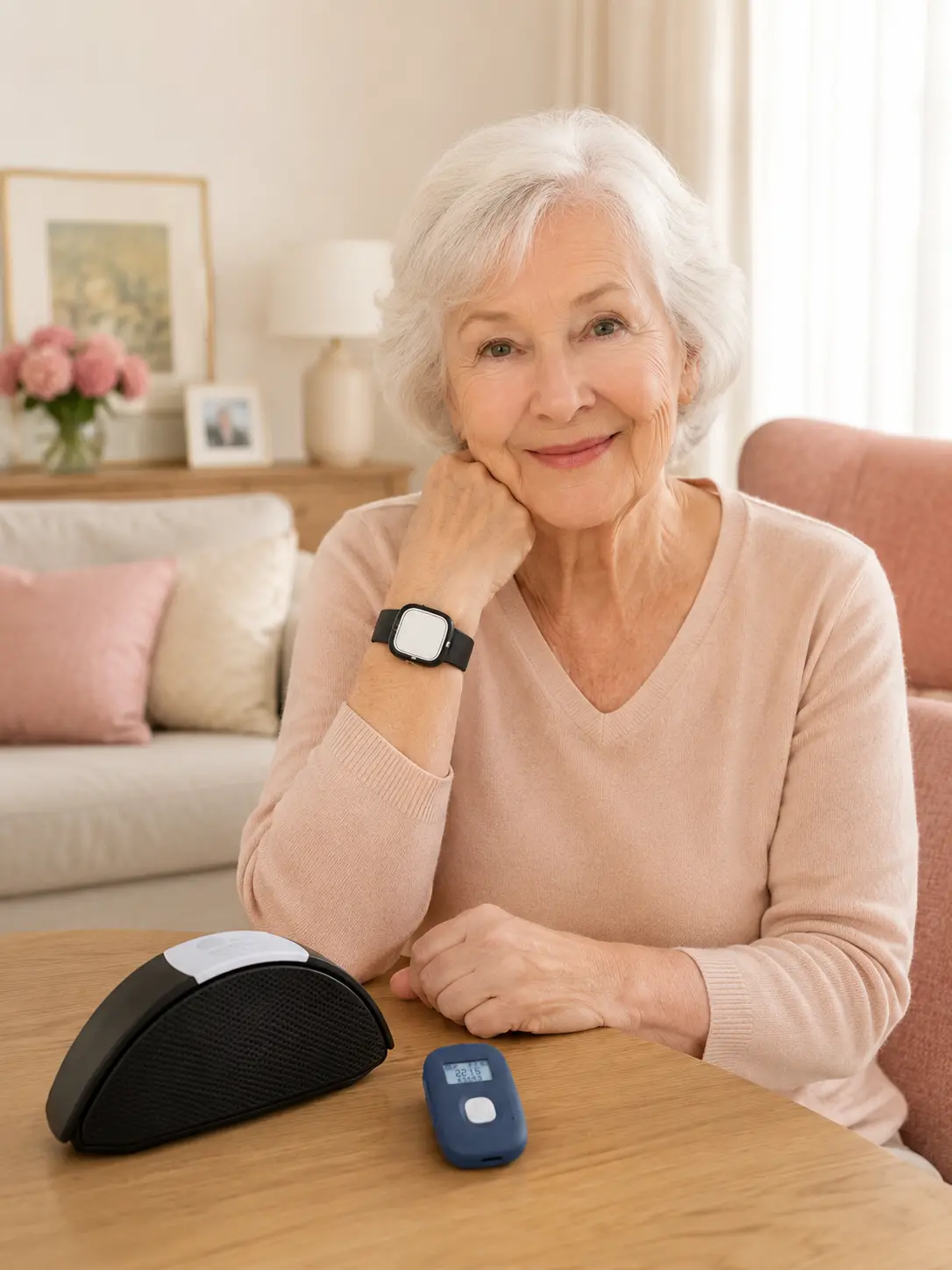Senior à domicile avec bracelet de téléassistance et matériel Domveil Geoveille à Toulon et dans le Var