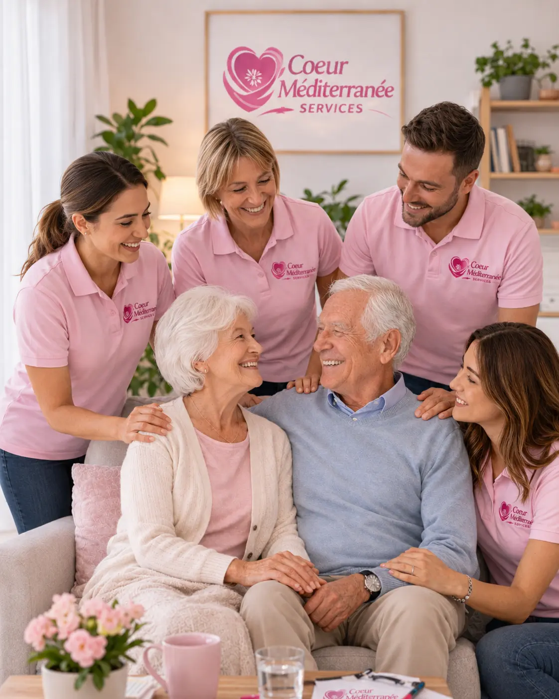 Intervenants de Cœur Méditerranée Services auprès d’un couple de seniors à domicile à Toulon